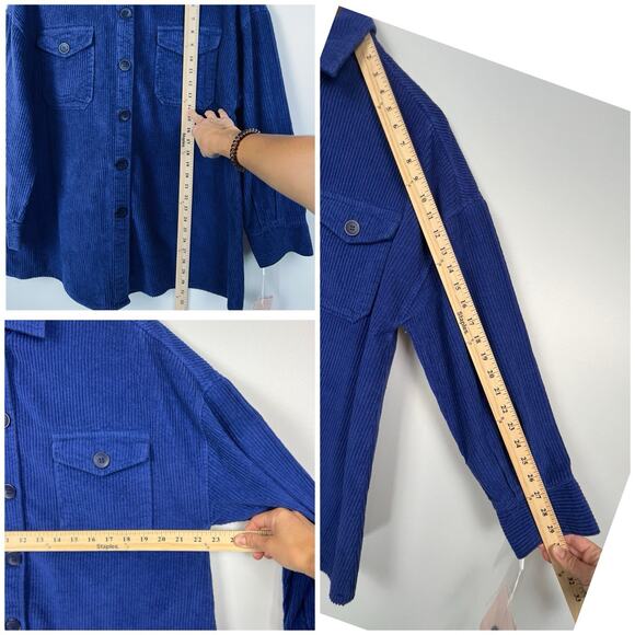 Avec Les Filles Anthropologie M Oversized Corduroy Shacket Royal Blue Button Up - Picture 10 of 12
